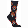 Black Hot Sox brand sock with a pattern of white dogs resembling basset hounds, each with an orange and brown turkey fan tail. HO002518.