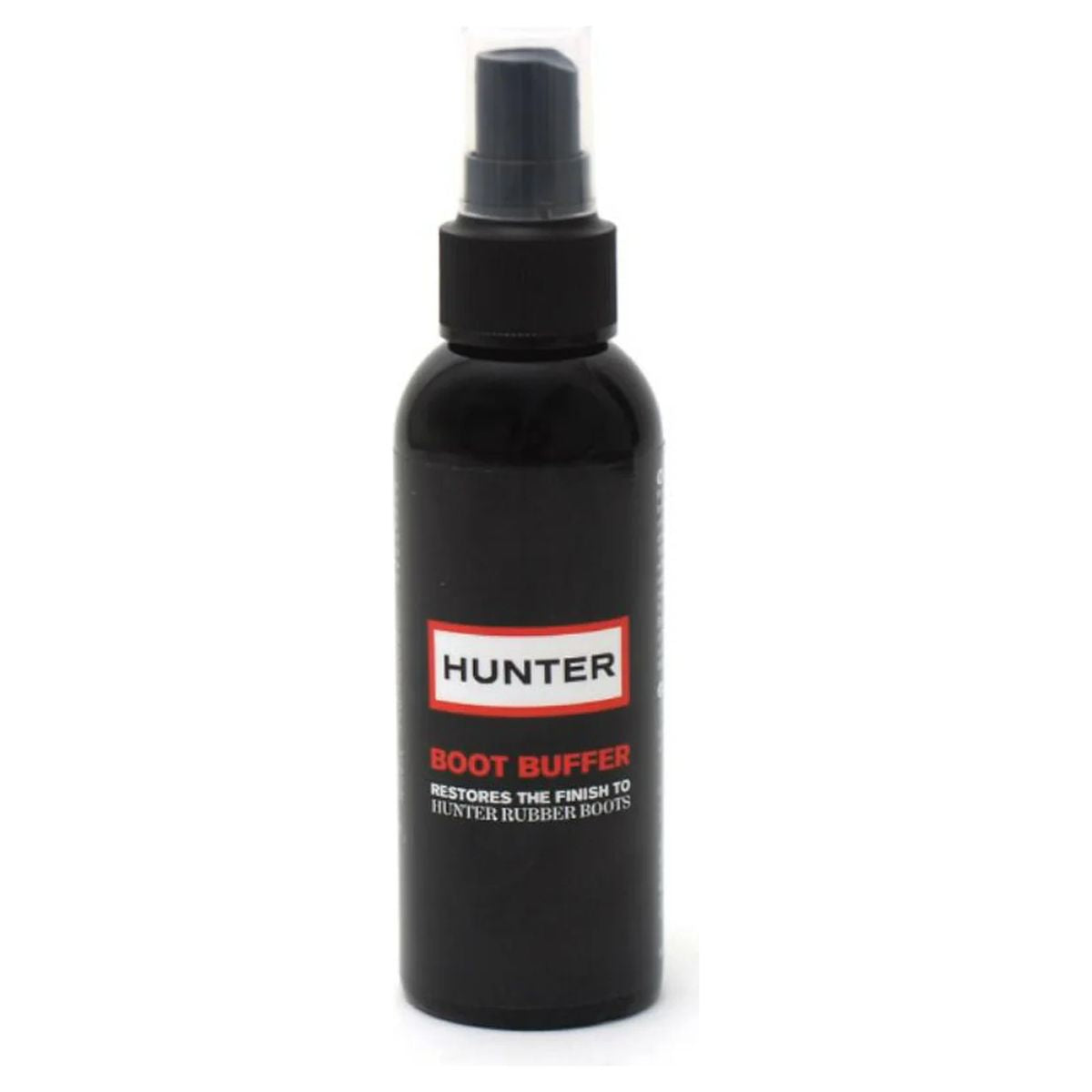 Hunter Boot Buffer Spray in a black bottle with a red and white label, UZC3010