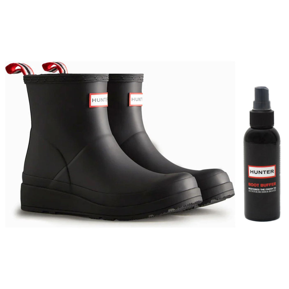 Hunter Play Short Rain Boot Black & FREE Boot Spray