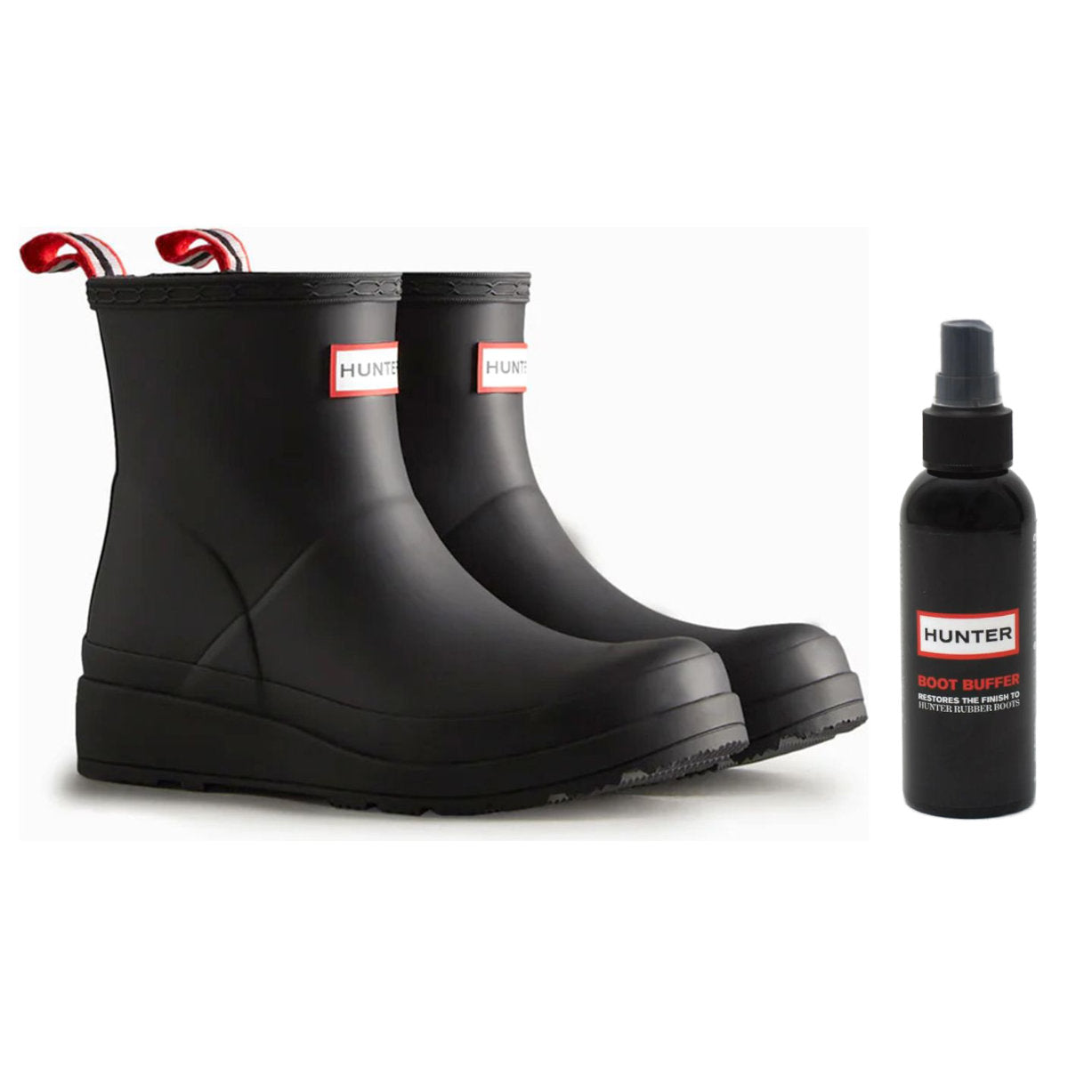 Hunter Play Short Rain Boot Black & FREE Boot Spray