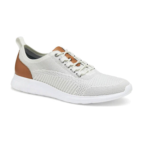 Johnston & Murphy Amherst knit Plain Toe Lace-Up Men's Sneaker. White, textile upper, comfortable, all day wear, easy slip-on, stretchy, leather accents, soft. Style #25-8540