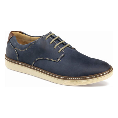 Johnston & Murphy McGuffey Plain Toe Men's Casual Dress Shoe in Navy. Navy Slip on, dress casual, easy on and off, all day wear, comfortable, soft leather, blue, quality leather. Johnston & Murphy McGuffey navy, McGuffey plain toe casual, knit and nubuck casual shoe, Strobel men’s shoe, casual dress shoes Canada. Style #25-8359.