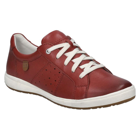 Women’s black leather lace-up sneaker with side zipper, low profile, and white flexible outsole. Stylish and supportive shoe for casual, everyday wear. Style #67701_133000