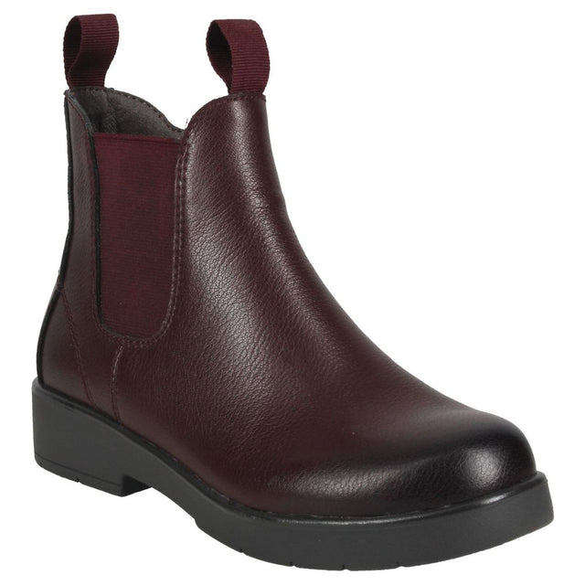 Josef Seibel bordo leather waterproof Chelsea boot with elastic side goring, dual pull tabs, and low heel. Style #731701-410