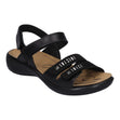 Black leather women's sandal with adjustable velcro straps, removable cushioned footbed, and a lightweight sole, ideal for summer walking comfort. Style #86786-100