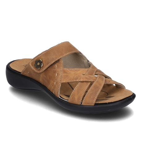 Tan leather Josef Seibel Ibiza 99 sandals (86799-240) with adjustable straps and a decorative flower detail.