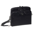 La Diva black structured crossbody handbag with top dual zippers, front logo emblem, and metal key charm. Style #5250STL.
