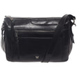 La Diva black handbag top view with open zip compartments showing striped lining and front zip pockets. Style #R14825STL
