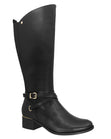 Black knee-high boot with buckled ankle strap, low block heel, and side elastic gore. Lady Comfort Style #BONNIE BLK