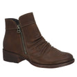 Lady Comfort Shannon-01W Women’s Brown Wide-Width Faux Leather Boots with short faux fur lining, dual zippers, and rubber outsole for traction.