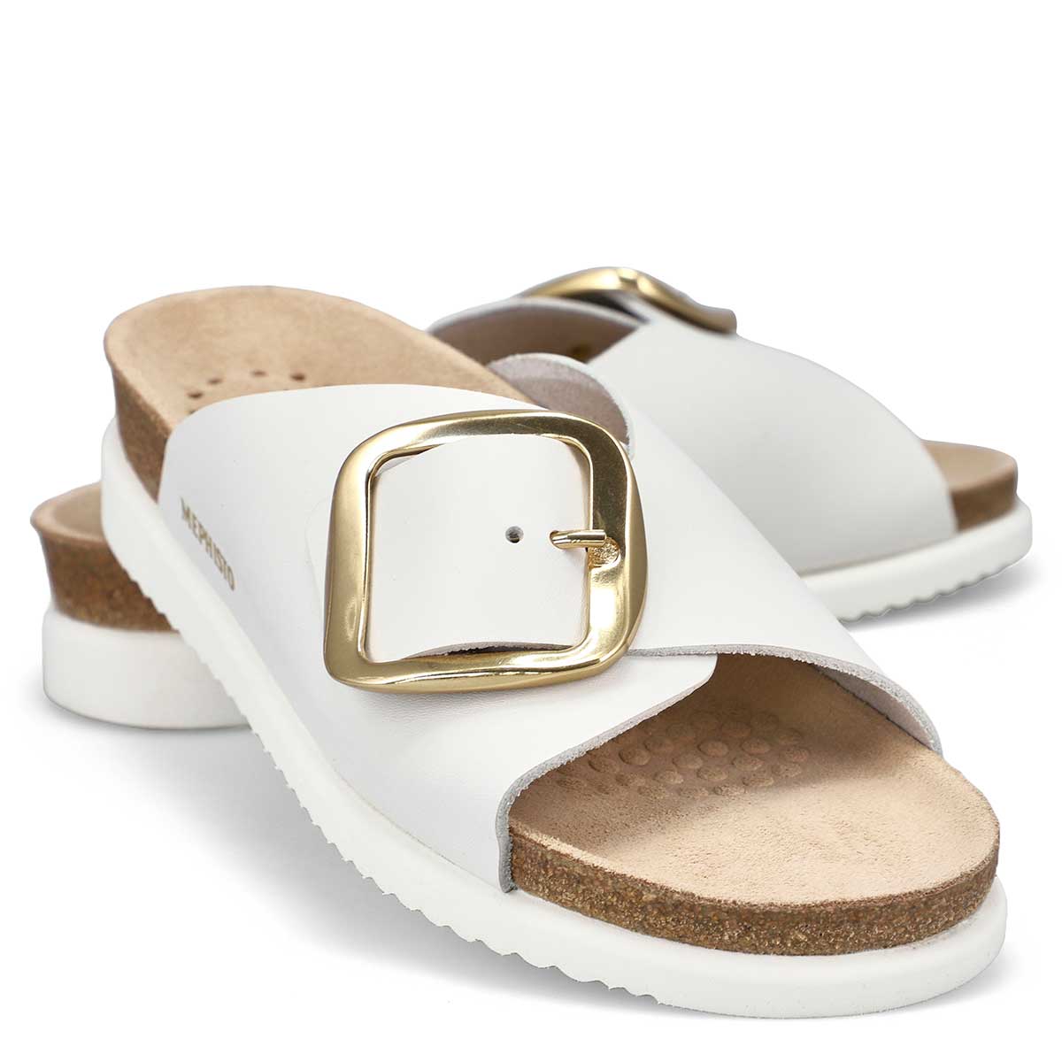 Mephisto Hariana Women's Cork Slide Buckle Sandals in White