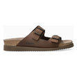Mephisto women's Harmony sandals in dark brown with two adjustable straps, cork footbed, and a thick brown sole. 3451.