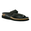 Mephisto women's Helen toe thong sandals in black nubuck leather with an adjustable strap, cork footbed, and a black ridged sole. HELEN-6000