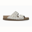 Mephisto Hester women's sandal in white floral print with two adjustable straps, cork footbed, and brown sole. Style #36634