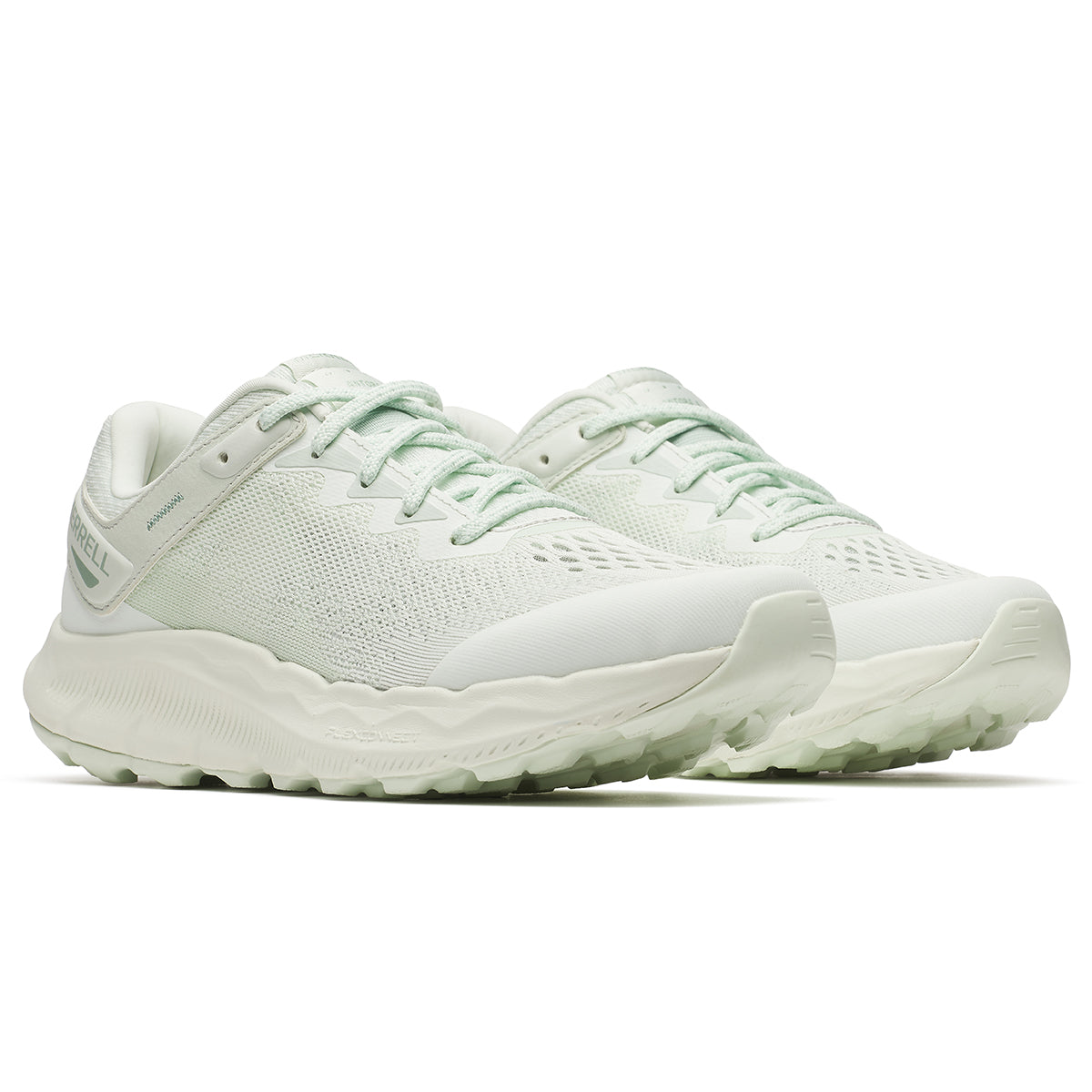 Pair of light green Merrell Antora 4 women's walking shoes, side view. J068456
