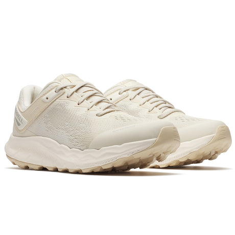 Pair of light beige Merrell Antora 4 Waterproof women's walking shoes, side view. J068440W
