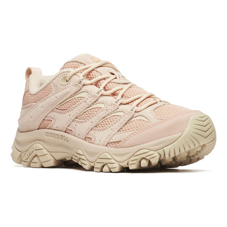 Powder pink Merrell Women's Moab 3 hiking shoe (J038632) with a breathable mesh and suede upper.