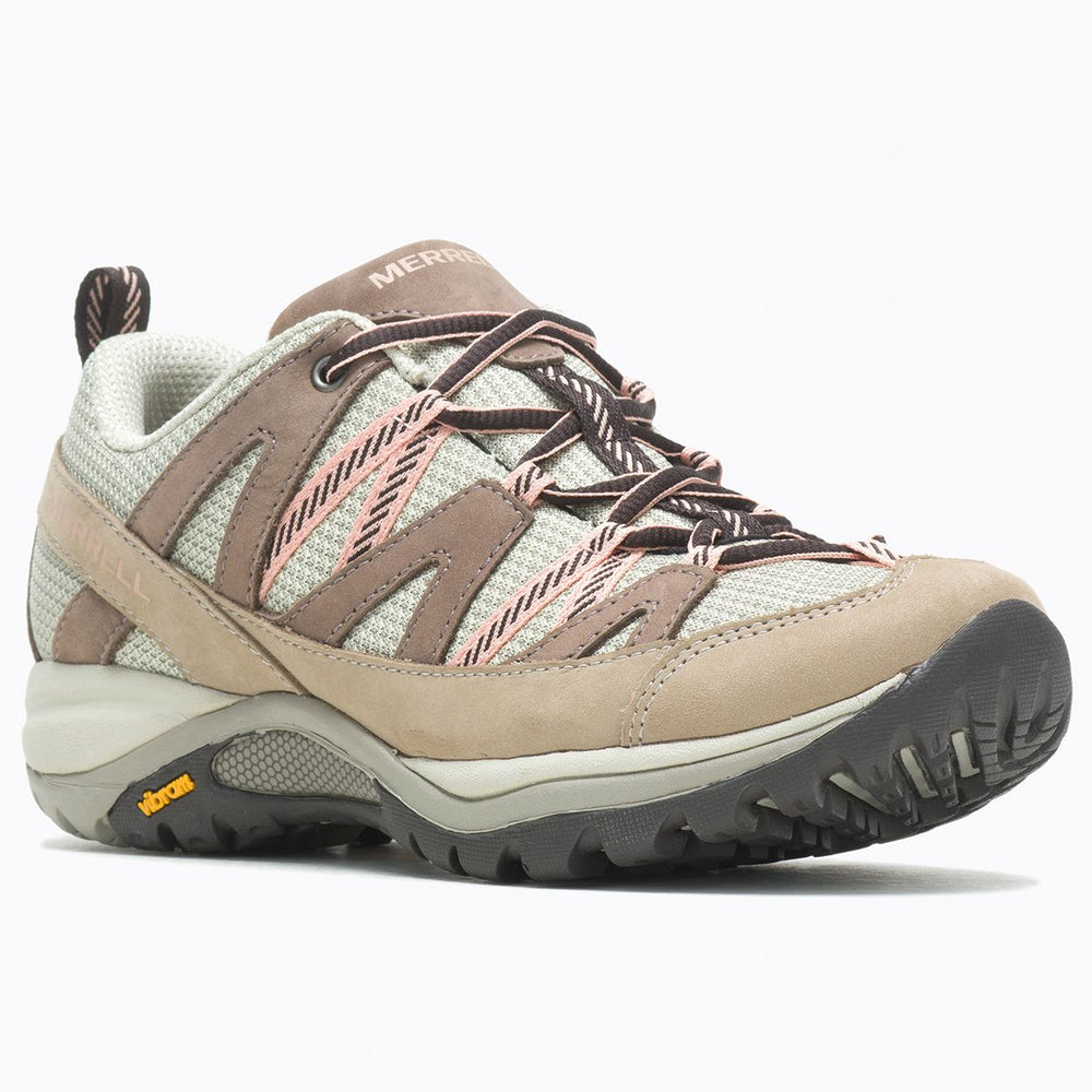 Women's Merrell Siren Sport 3 hiking shoe in Moon Rock tan and pink with Vibram sole. Style #J035524