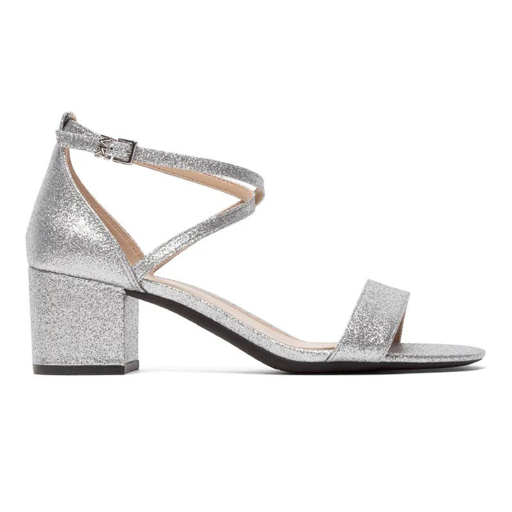 Michael Kors Serena Flex Leather Heeled Sandal in Silver