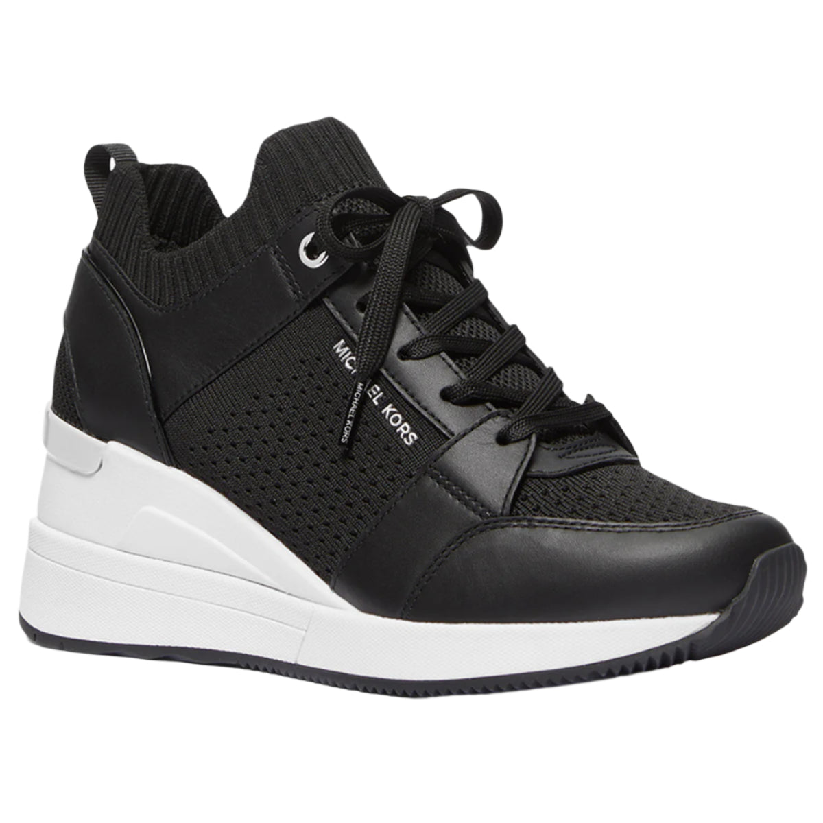 Michael Kors Darby Wedge Sneaker in Black with Silver Accents