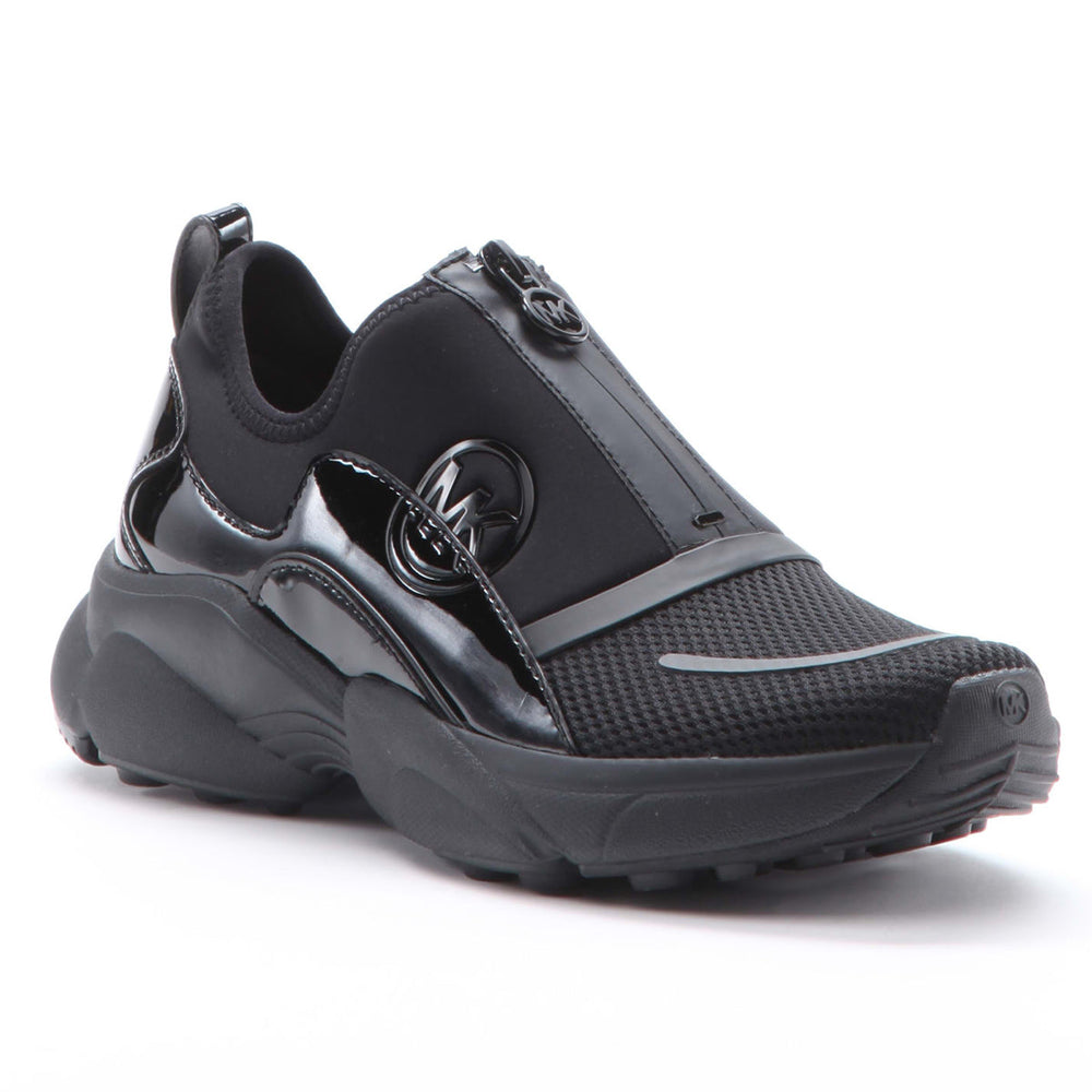 Michael Sami Zip Athleisure Sneaker in Black for women. Easy on/off sneaker.