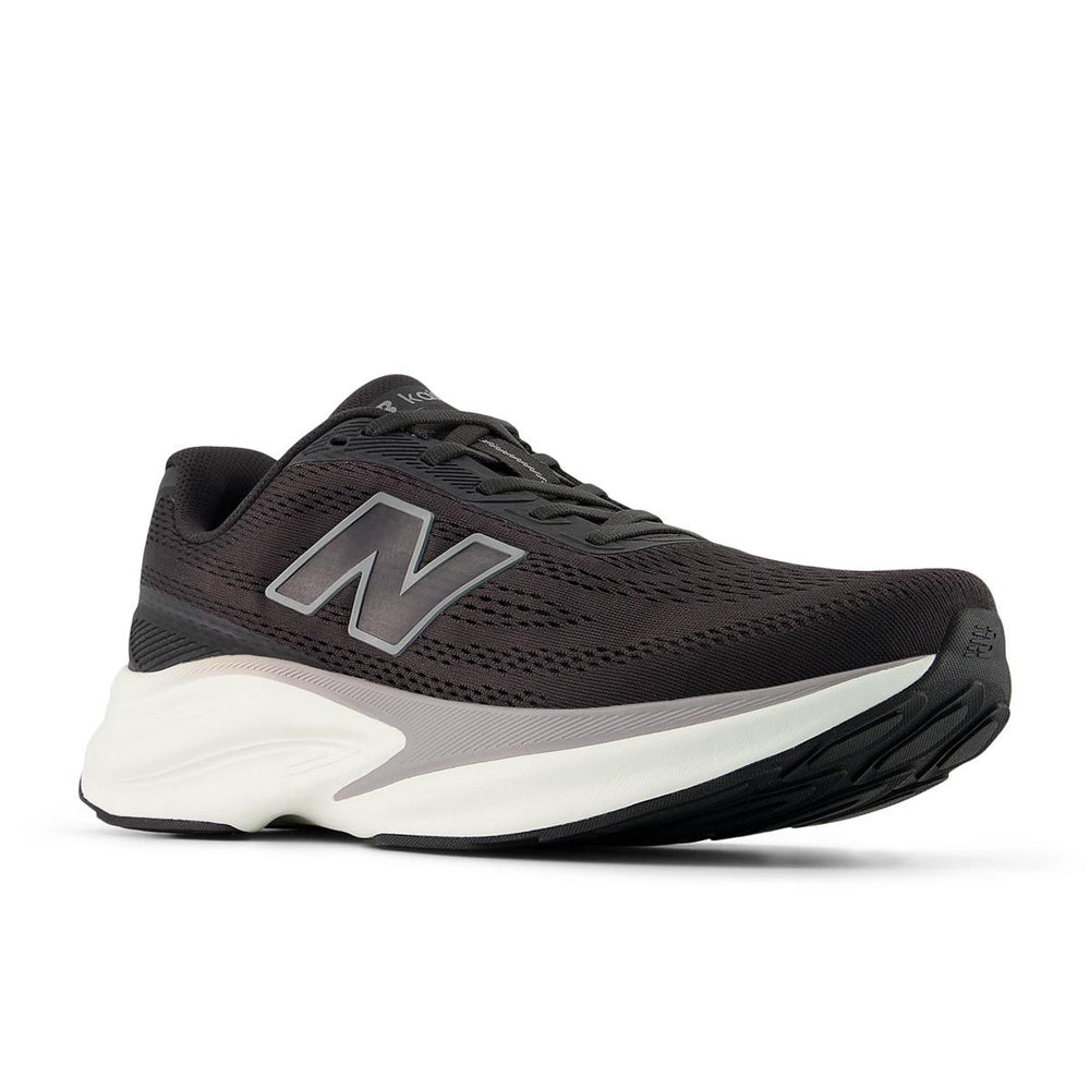 Mens black engineered mesh running shoe with a large grey N logo and a thick white Fresh Foam X midsole. Style #MKAIR3FC