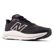 Black/dark grey New Balance FuelCell Walker Elite men's walking shoe. Mesh upper, white midsole with red stripe detail. Style #: MWWKELB1