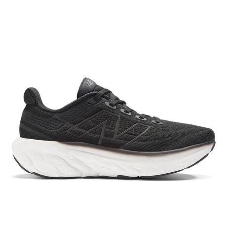 Black New Balance 1080v13 women's running shoe with engineered mesh upper and thick white Fresh Foam X max-cushioned midsole. Style #W1080L13