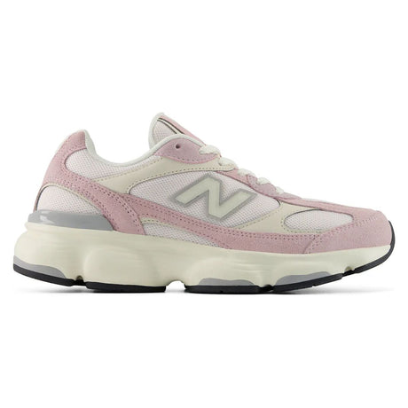 Women's pink salt and white mesh walking sneaker with a cream side logo, white laces, and a thick cream sole. Style #W6034FP.