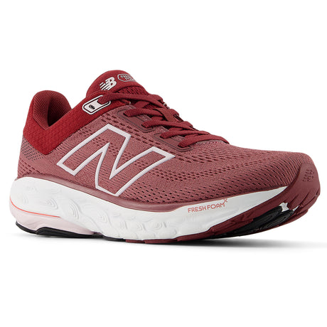 Women's New Balance Fresh Foam X 860v14 athletic shoe in burgundy mesh with white logo and white stability sole. Style #: W86014F