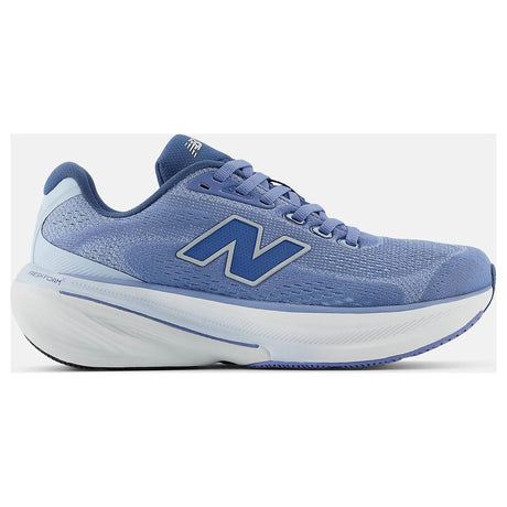 Women's fair blue engineered mesh stability running shoe with a blue side logo and thick white cushioned sole. Style #W86038B.