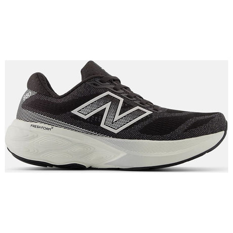 Women's black engineered mesh running shoe with a white side logo, black laces, and thick white sole. Style #W880H15