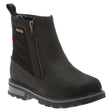 A black mid-height leather winter boot with a side zipper, textured heel detail, and a rugged non-slip sole. Style # 60255BLK