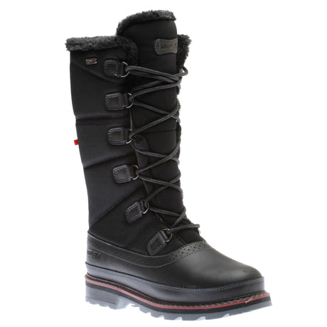 Nexgrip Margo 4.0 black waterproof tall winter boot with faux fur trim, lace-up front, and retractable cleats. Style # R0133BLK