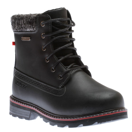 A black Nexgrip Megan 3.0 leather winter boot with laces, a knit collar, and a thick lugged sole. Style #R0164BLK.