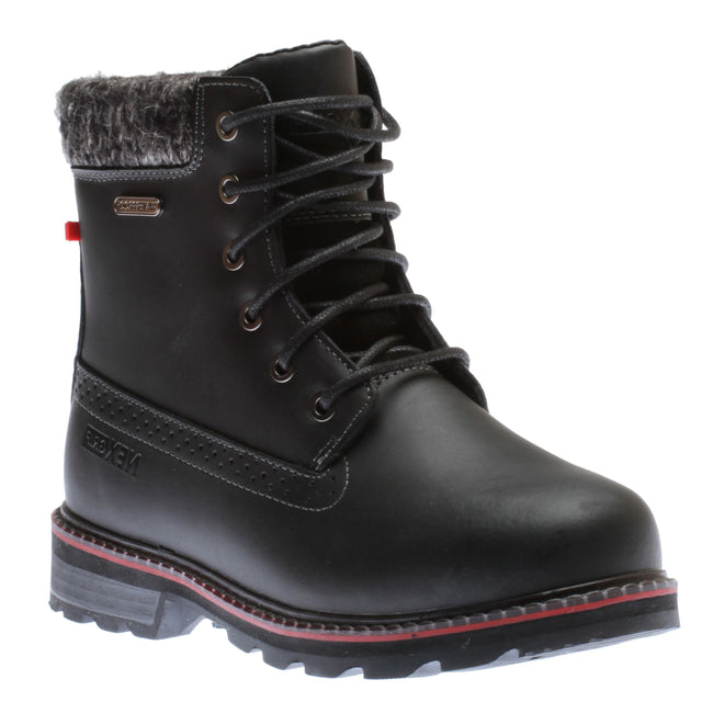 A black Nexgrip Megan 3.0 leather winter boot with laces, a knit collar, and a thick lugged sole. Style #R0164BLK.