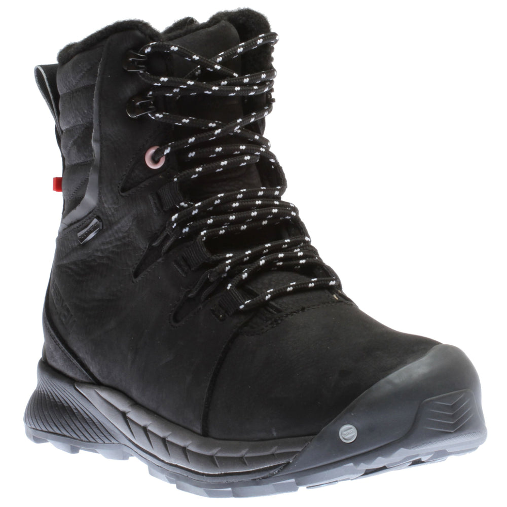 Nexgrip Meli women's black leather lace-up winter boot with retractable ice cleats and textured rubber sole. Style # P0484BLK.