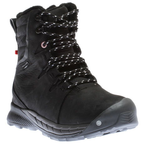 Nexgrip Meli women's black leather lace-up winter boot with retractable ice cleats and textured rubber sole. Style # P0484BLK.
