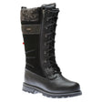 Women’s tall black waterproof leather winter boot with laces, side zipper, faux fur trim, and ice cleats. Style # 60126BLK