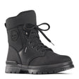 Black leather winter boot with wool lining, side zipper, lace-up front, and rugged OC grip outsole—waterproof and rated to perform in temperatures down to -30°C.