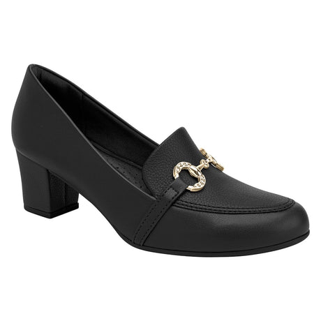 Piccadilly 110182 Women’s Black Moccasin with a medium 5 cm heel, featuring a sleek design, cushioned heel foam, and soft stretch materials for all-day comfort. Style #L1-110182R