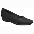 A sleek all-black women's dress shoe featuring a low textured wedge heel and a smooth rounded toe. Style #143133N