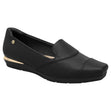 Piccadilly black slip-on dress shoe with textured vamp, smooth toe cap, metallic gold heel trim, and wedge sole. Style #147308P