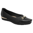 Piccadilly black dress wedge shoe with textured toe cap, gold link buckle detail, and metallic gold heel trim. Style #147330L