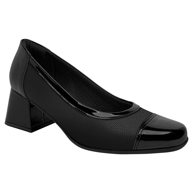 Piccadilly black dress shoe featuring a comfortable block heel, smooth upper, and sleek silhouette. Style #748042B