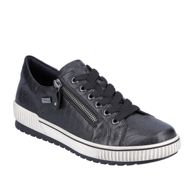 Remonte Ottawa D0700 Women's Lace Up Shoe, all-day comfort Premium black leather upper with sporty contrast stitching. Style #D0700-00