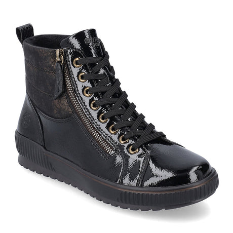Remonte Crash D0775 Women's Lace Up Boots,  smooth black leather and synthetic upper water, waterproof breathable insulation against the cold. Style #D0775-01