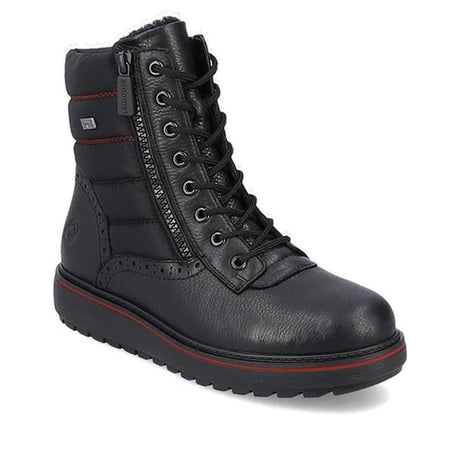 Remonte D0U71 Women's Lace Up Boots, Waterproof exterior duravle leather with lace up frontal closure and easy on and off side zipper. Style #D0U71-01