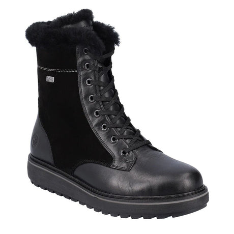 Remonte D0U76 Suede Lace Up Women's Boots, lace up winter oots fur lined, durable waterproof leather exterior. Style #D0U76-01