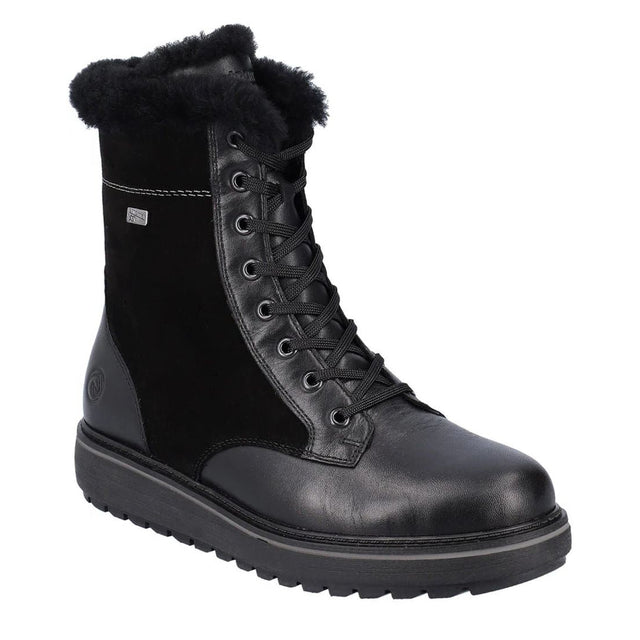 Remonte D0U76 Suede Lace Up Women's Boots, lace up winter oots fur lined, durable waterproof leather exterior. Style #D0U76-01